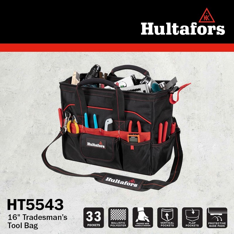 Hultafors Work Gear HT5543 Tradesman's Tool Bag, 33 Pockets, Heavy
