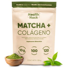 Health Hack Matcha con Colágeno Hidrolizado  Matcha Collagen Powder, Ceremonial Grade, 20 Servings                                                    
