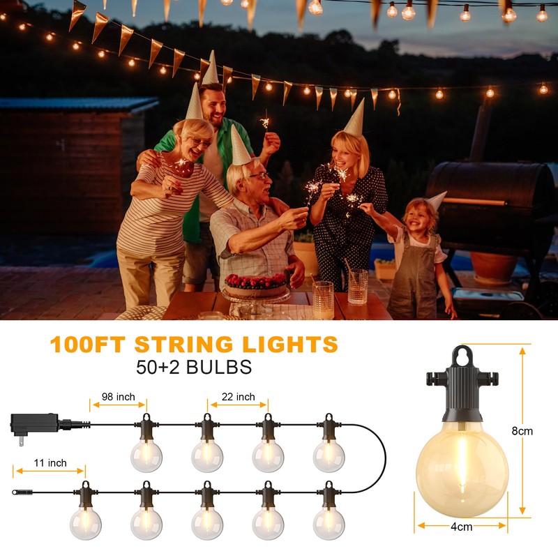 Zuske Outdoor String Lights, 100FT 4-Color LED Patio Lights with