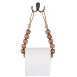OCIOLI Toilet Paper Holder Natural Wood Bead Toilet Paper Roll Holder Toilet Paper Holder Wall Mount Toilet Tissue Holder Bathroom Towel Holder (Coffee)