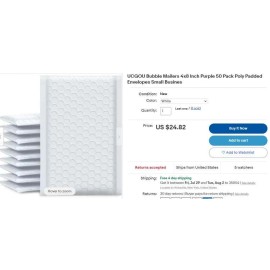 UCGOU Bubble Mailers 4x8 Inch White 50 Pack Self Seal Adhesive Closure Size #000