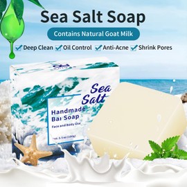 ONIYEA 2 PK Sea Salt Soap 3.5 Oz Each, Exfoliating Acne Deeply Clean Problem Skin, Natural Goat's Milk, All Skin Types, Face Wash Body Wash Skincare, Women Men Gift