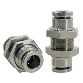 Jienk 2Pcs 304 Stainless Steel Bulkhead Union 1/4" x 1/4" Tube OD Push to Connect Tube Fitting, PMM-1/4 Pneumatic Quick Connect Air Fitting