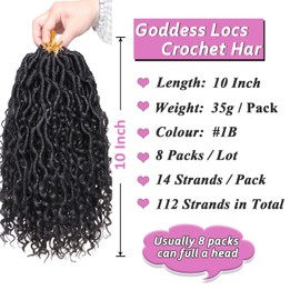 Samtress Crochet Hair Goddess Locs Crochet Hair 10 Inch Bohemian Locs Crochet Braids with Curly Ends Black Pre Looped Faux Curls Crochet Hair Extensions Soft Flow Curls Crochet Braids for