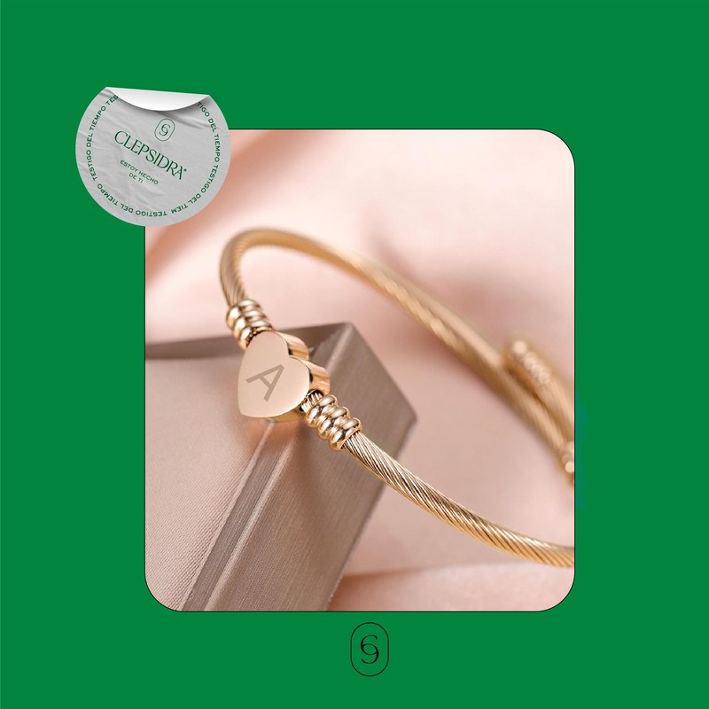 Clepsidra® Pulseras de mujer plateadas o rosadas personalizadas con inicial.