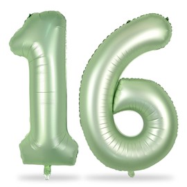 16th Birthday Balloons for Girls, 40 Inch Sage Green Foil 16 Number Balloons for Girls Boys, Olive Green Birthday Balloons Numbers 1 and 6 for Women Men 16th 61st Anniversary Jungle Party Decorations