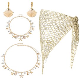 JeVenis Starfish Earrings Necklace Bracelet Hair Clip Mermaid Costume Beach Accessories for Women Seashells Starfish Pearl Summer Beach Gifts for Women