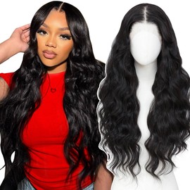 Synthetic Lace Front Wigs Pre Plucked 13x4 HD Lace Black Wigs For Black Women 26 Inch Long Wavy 100% Futura Premium Wig Ready to Wear Beginner Friendly Daily Party Use