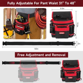 Tool Belt,Magnetic Tool Pouch,14-Pockets Tool Belts for Men,Detachable & Adjustable Tool Pouch Belt for Electrician,Carpenter,Construction,Work Apron,Utility Belt,Black-Red