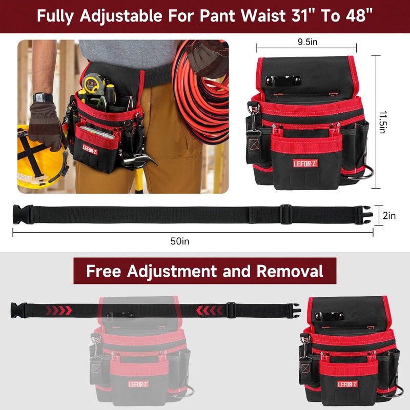 Tool Belt,Magnetic Tool Pouch,14-Pockets Tool Belts for Men,Detachable & Adjustable
