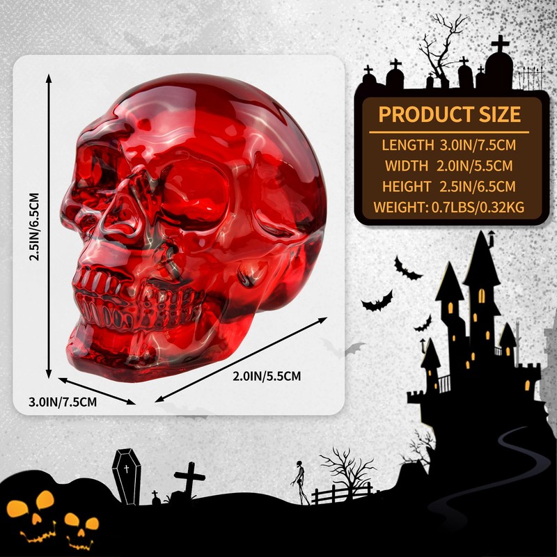 QIANCHANG 2.5" Red Crystal Skull Figurines for Halloween/Day of the