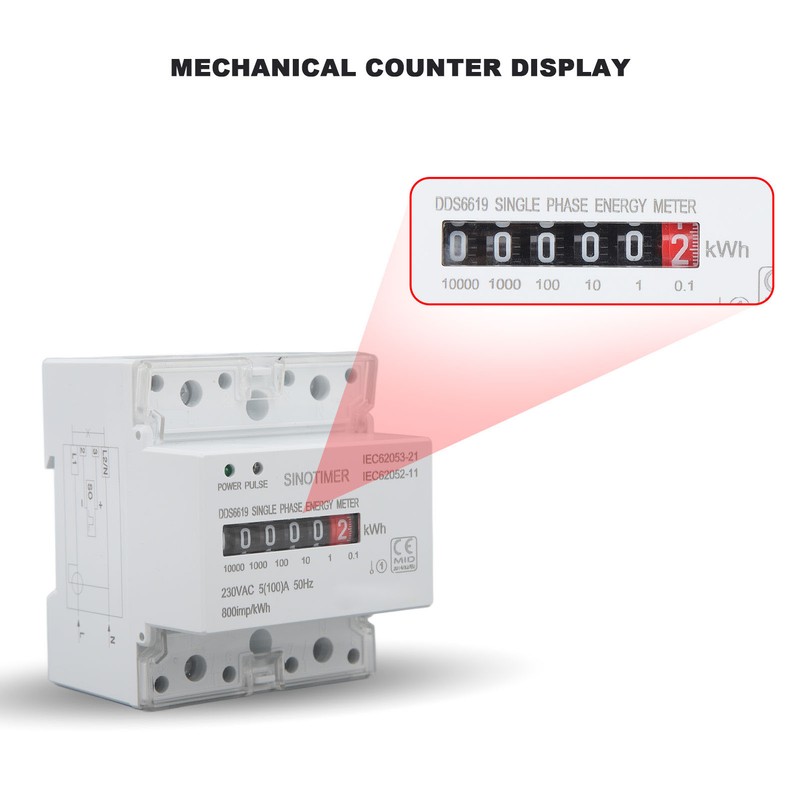Electricity Watt Hour Meter Dual Color LED Indicator Rail Mount