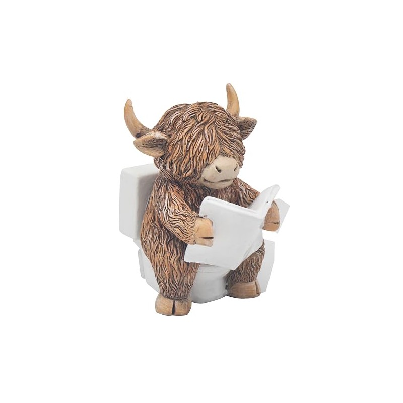 Lesser & Pavey Highland Cow Sitting on Toilet Ornament l