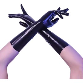 GREEFEI Black Latex Short Gloves,Natural Rubber Gloves Unisex Handmade,Masquerade Theme Party Accessories XL