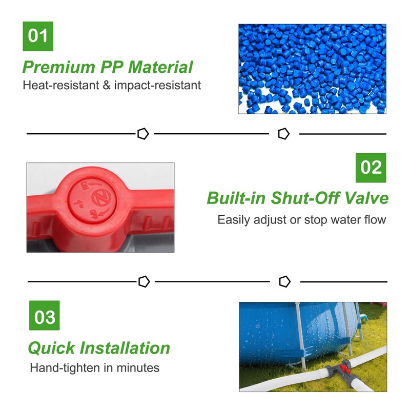 Pool Hose Connector with Shut-Off Valve, 1.5"to 1.5" T-Joint
