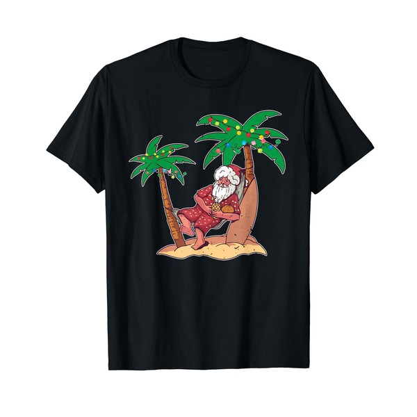 Christmas Beach Palm Tree With Xmas Lights Tropical Santa T-Shirt