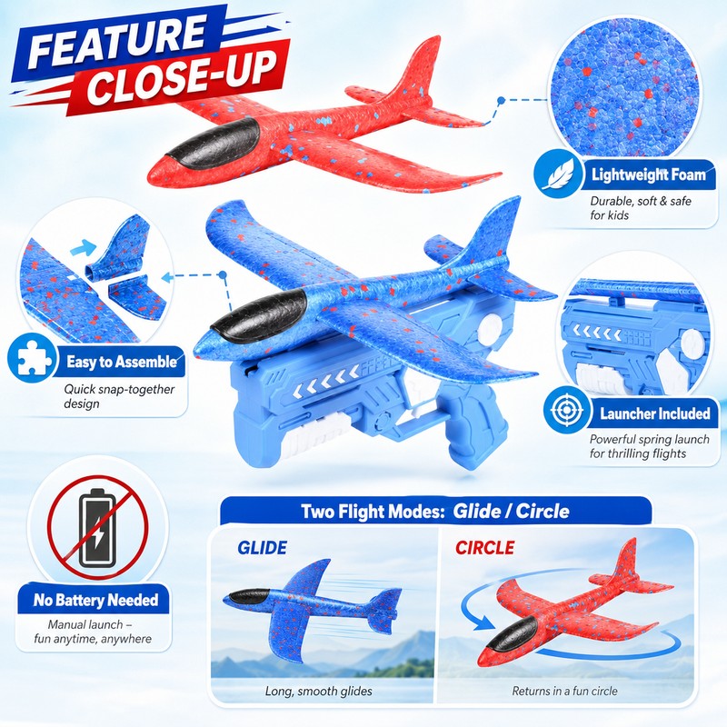 Foam Airplane Toy for Kids Outdoor Play – 2 Pack
