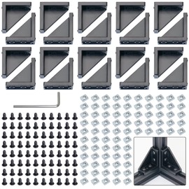 CheeMuii 2040 Corner Bracket Kit,20 pcs Corner Brackets 80 pcs Hexagon Socket Screw 80 pcs Slide Nuts and 1 pcs Hex Wrenchs for Slot 6 mm 20 s Aluminum Extrusion Profile Rail Accessories 20 sets Black