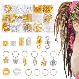 Pack of 180 Dreadlocks Jewellery Hair Rings for Braids Gold Silver Adjustable Metal Braids Jewellery Hair Beads Viking Hair Accessories with Storage Box for Braids Decoration and Hair Extensions