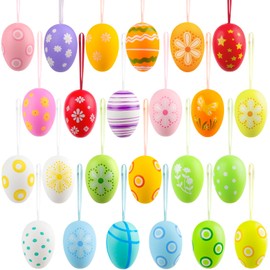 Fangoo Pack of 24 Easter Hanging Eggs Tree Decorations, Colourful Plastic Easter Eggs for Hanging, Decorative Hand-Painted Eggs, DIY Crafts Ornaments for Easter, DIY, Craft, Spring, Home, Party