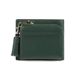 Style on Bag LIZDAYS Women's Genuine Leather Bi-fold Wallet, Compact Wallet, Card Case, green (dark green)