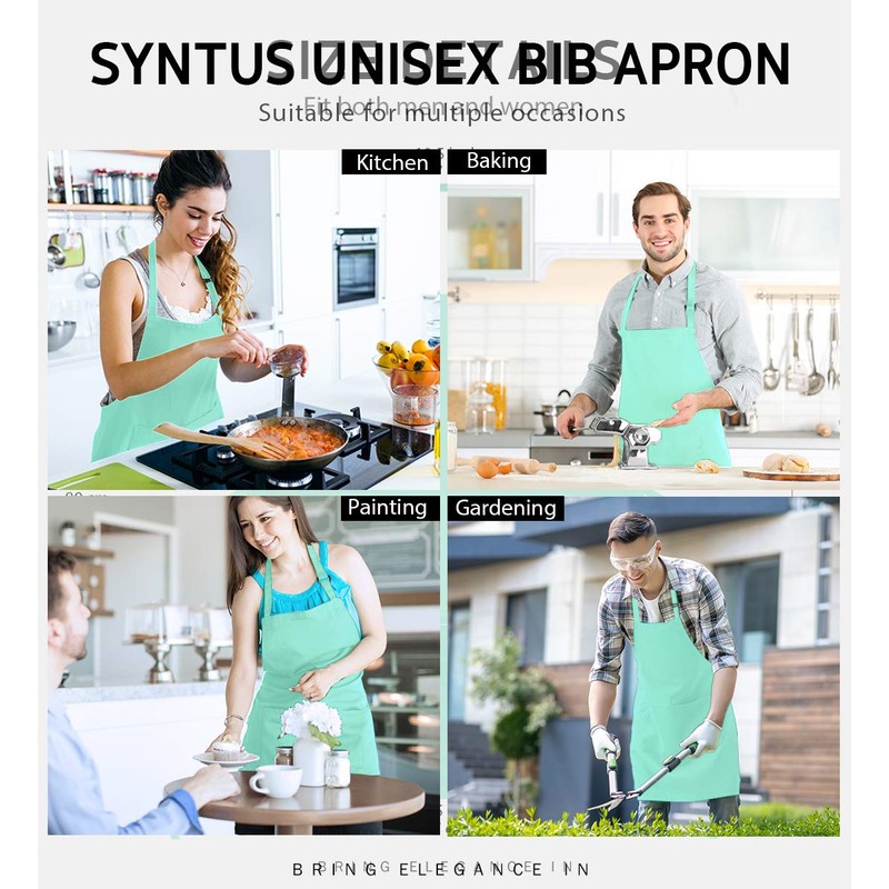 Syntus 2 Pack Adjustable Bib Apron Waterdrop Resistant with 2