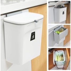 Tiyafuro - Cubo de basura pequeño con tapa para clóset, debajo del fregadero, baño, oficina, campamento, 9 L para compostaje interior montable, blanco