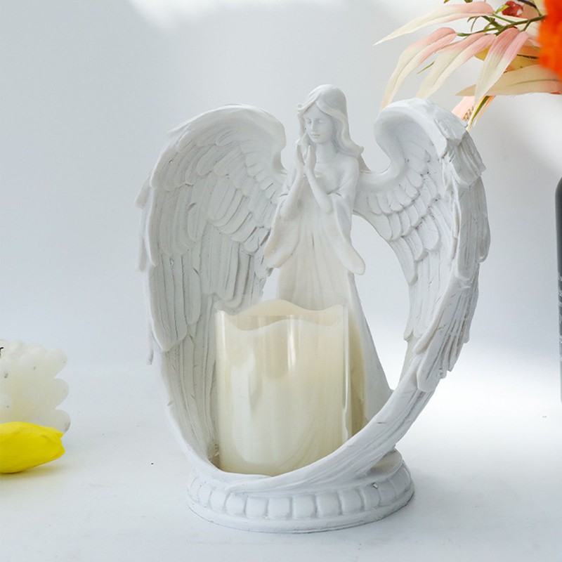 Prayer Angel Candlestick Pure White Wing Angel Prayer Statue for