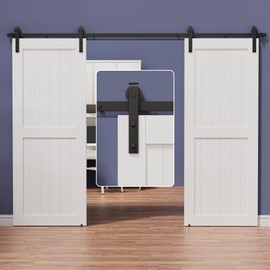 ZEKOO 12 FT Barn Door Hardware Kit for Cabinet Closet, Sliding Door Hardware for Double Barn Door, Heavy Duty Black Barn Door Track with Steel Hanger, Slide Smoothly Quietly, Easy Install