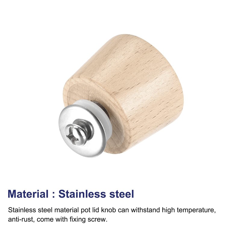 sourcing map Universal Pot Lid Knob, Wooden Replacement Knob 41x34mm