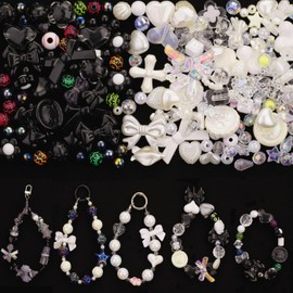 LAIDANLA Black and White Assorted Acrylic Beads for Bracelets Jewelry Making, Aesthetic Random Mix Cute Beads Flower Star Heart Bow Butterfly Bear Candy Beads for DIY Necklace Keychain 160g