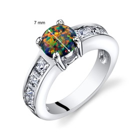 Created Black Opal Mezzo Channel Ring Sterling Silver 1.00 Carats Size 9, Engagement, Promise, Anniversary Ring, Gifts for Birthday, Anniversary, Wedding, Sparkling Jewelry, w/Jewelry Box