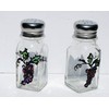 Purple Grapes Leaves Vine Hand Painted Glass Salt and Pepper