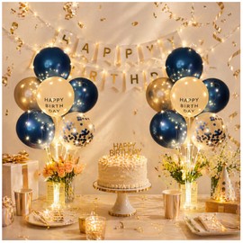 Round Shop Photo Zone LED Balloon Stand 2P Set for Birthday Party, Blue White, 1 Set
