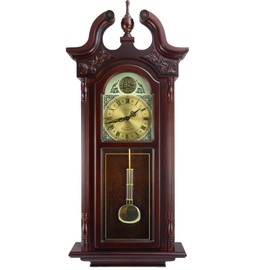 Bedford Clock Collection Grand Antique Colonial Chiming Wall Clock with Roman Numerals in a Cherry Oak Finish, 38" L