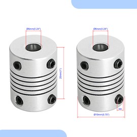 Aopin Flexible Beam Couplings 6mm to 6mm Flexible Coupler Shaft for 3D Printer, Length 25mm / 1" Motor Coupler Connector, Great Apply for Model Shaft, CNC Machine, Motor Guide, DIY Encoder 2 Pcs