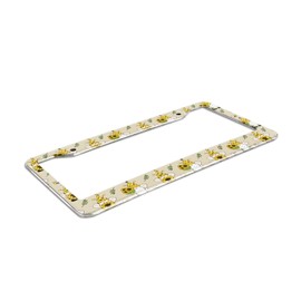 Delerain Gnomes Bees Sunflowers License Plate Frame, Car Tag Cover Stainless Steel Metal Aluminum Frame for US Standard 2 Round Holes (Set of 2)