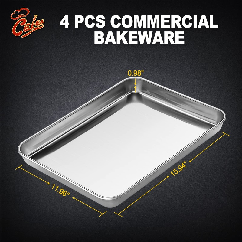 4 Pieces Baking Sheet Set, CEKEE Stainless Steel Cookie Sheets