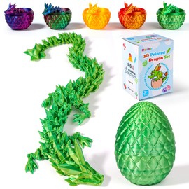 3D Printed Dragon Eggs with Dragon Inside,Surprise Mythical Crystal Egg Fidget Toy,Easter Basket Stuffers Filled Eggs Printed Toys for Kids (Laser Green)
