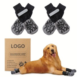 2 Pairs Double-Sided Non-Slip Dog Socks with Adjustable Straps for Indoor Use - Dog Shoes Paw Protection Summer Pet Paws Protection Traction Control Socks on Hardwood Floor (Black)
