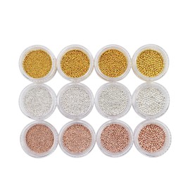 Minejin 3D Nail Art Caviar Beads Gold Silver 1mm Mini Metal Micro Ball Nail Art Accessories Charms DIY Decoration Tips for Women Manicure 12 Count (Pack of 1) 12 Pots Mini Beads