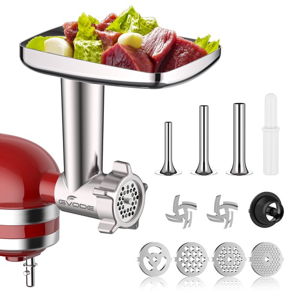 Metal Food Grinder Attachment for KitchenAid Stand Mixers, Meat Grinder for Kitchen Aid Included 3 Sausage Stuffer Tubes, 4 Grinding Plates, 2 Grinding Blades, Kubbe Meat Processor Accessories
