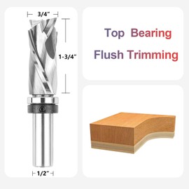 SpeTool Top Bearing Compression Flush Trim Router Bit 1/2" Shank 3/4" Cutting Diamter, Solid Carbide Pattern Flush Router Bit for Wood Trimming