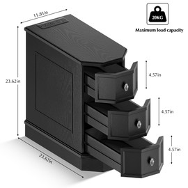 AMBERHAUS Nightstand with Charging Station, Vintage Wood End Table with 3 Drawer, Victoria Narrow Side Table, Slim Bedside Tables for Bedroom, Pre-Installation, Black