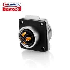 CNLINKO YW-20 Industrial Waterproof Connector IP67 Circular Connector Screw-In Locking Plugging Connector Anti-Interference Metal Shell Aviation Connector M20 2-14 Pin Flange Socket (4 Pin)