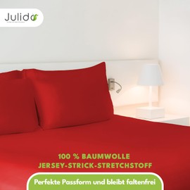 Julido Fitted Sheet 100 x 200 cm (Red) - Jersey Bed Sheet Made of 100% Cotton, Oeko-Tex Standard 100, Skin-Friendly, Breathable & Suitable for Allergy Sufferers, Mattress Height up to 30 cm