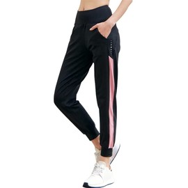 Muaghyee Women's Yoga Pants, Loose, Training Pants, Jersey, Yoga Wear, Dance Pants, Sportswear, Fitness, Long Pants, Sweat Absorbent, Quick Drying, multicolor (black / pink)