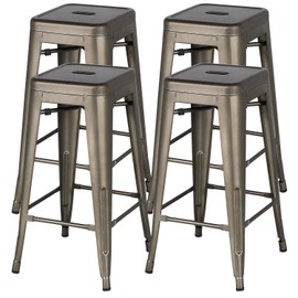 Topeakmart Metal Bar Stools 30 inches Set of 4 High Backless Counter Bar Stool Heavy Duty Indoor-Outdoor Stackable Chairs