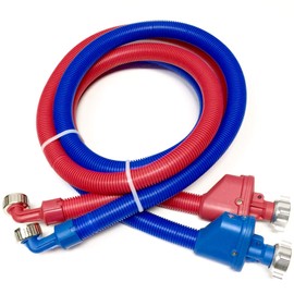 2-pack Flood Safe Washing Machine Hoses - Heavy Duty PVC Hose Sealed With Rigid Corrugated Outer Wall in Red-Blue and Built-in Auto Shut-off Valve Univeral 90 degree elbow Connection (5)