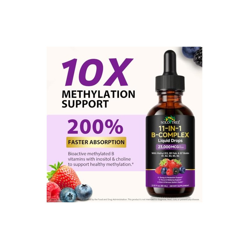 11-in-1 Vitamin B Complex Liquid Drops - High Potency 5000mcg